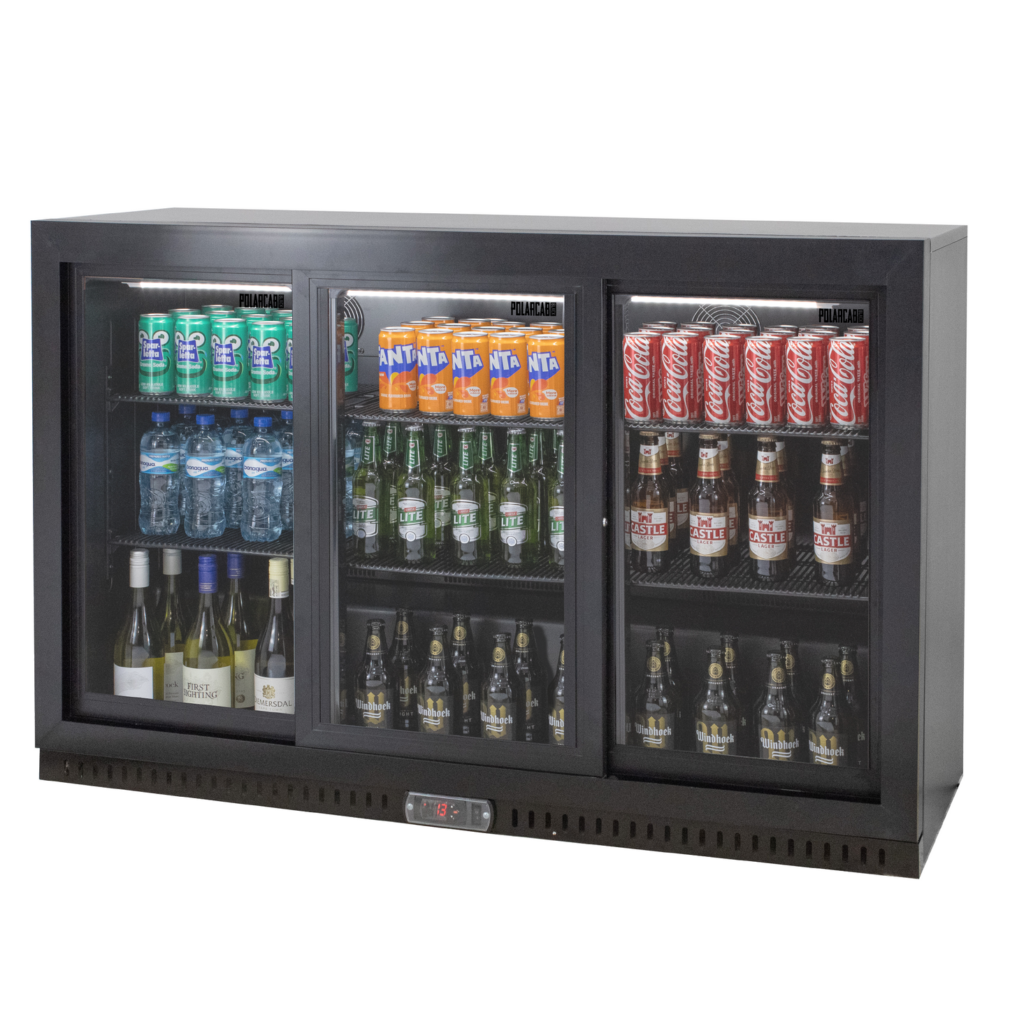 PolarCab Black Bar Cooler 3 Sliding/Door - Catering