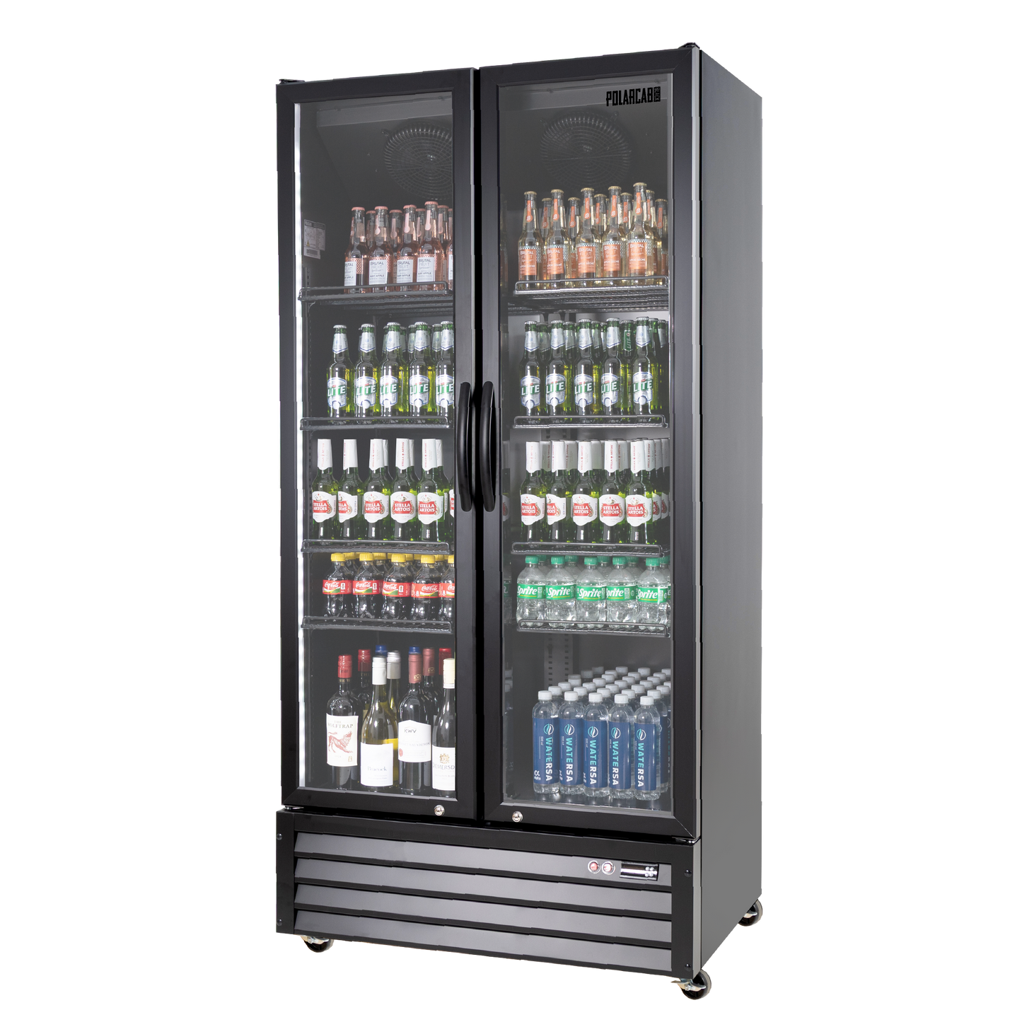 PolarCab Black Double Glass Door Upright Fridge - Catering