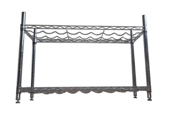 GATTO CHROME WINE RACK - 2 TIER - HOLDS 18 BOTTLES - 910 X 360 X 620MM