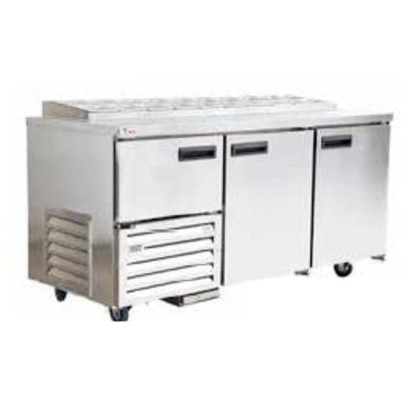 Double pizza row 2.4m-3.5 stainless steel door underbar fridge - pizza top (Just Refrigeration) - Catering
