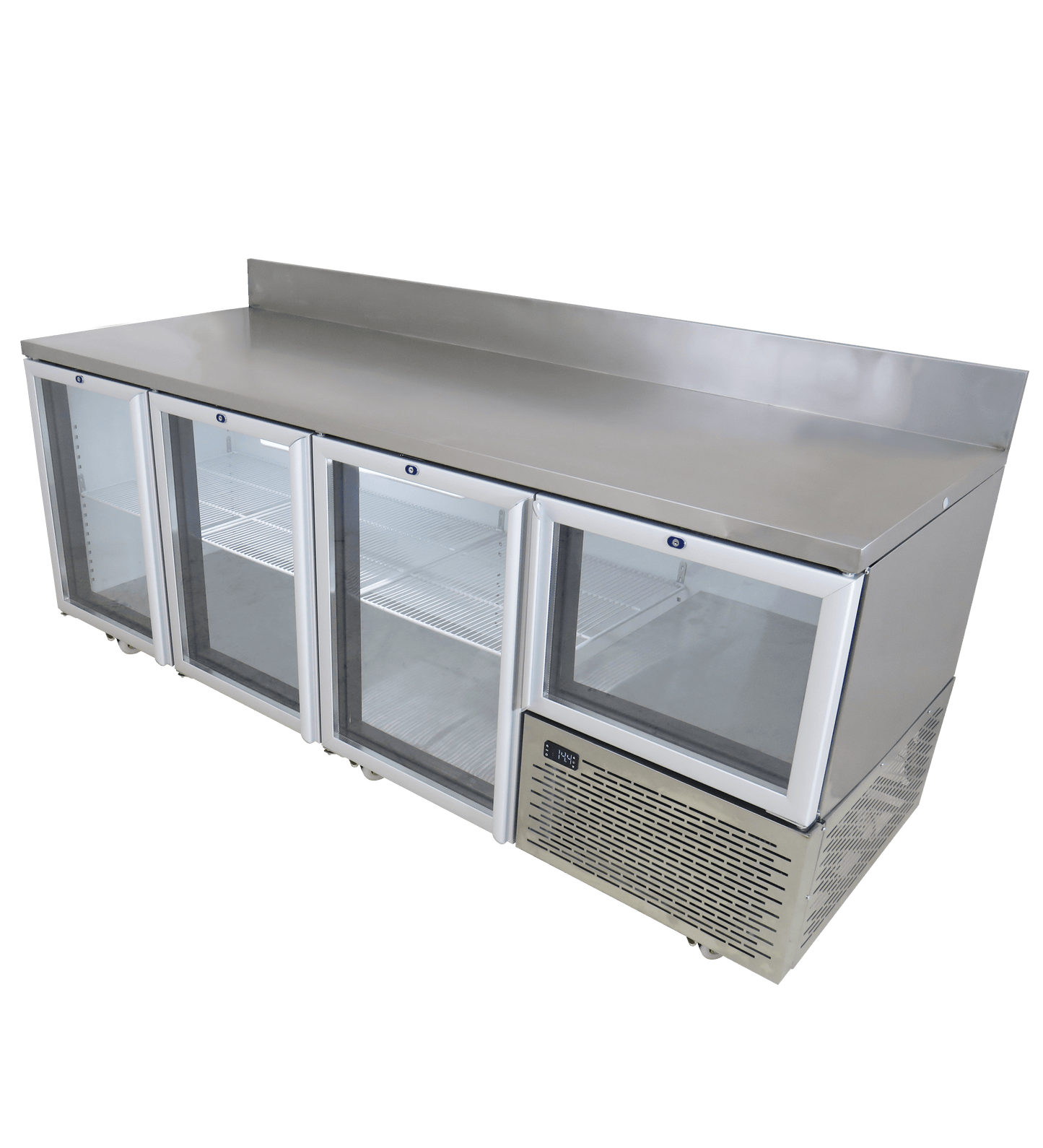 FRIDGE STAR UNDER BAR FRIDGE S/S EXTERIOR 3 AND HALF SWING GLASS DOORS INCL
CASTORS AND EMS - SPLASH BACK - Catering