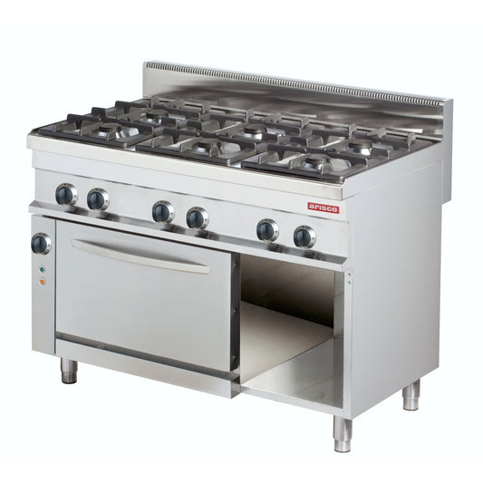 6 Burner gas cooking range with electric convection oven & cabinet (ARISCO) - Catering