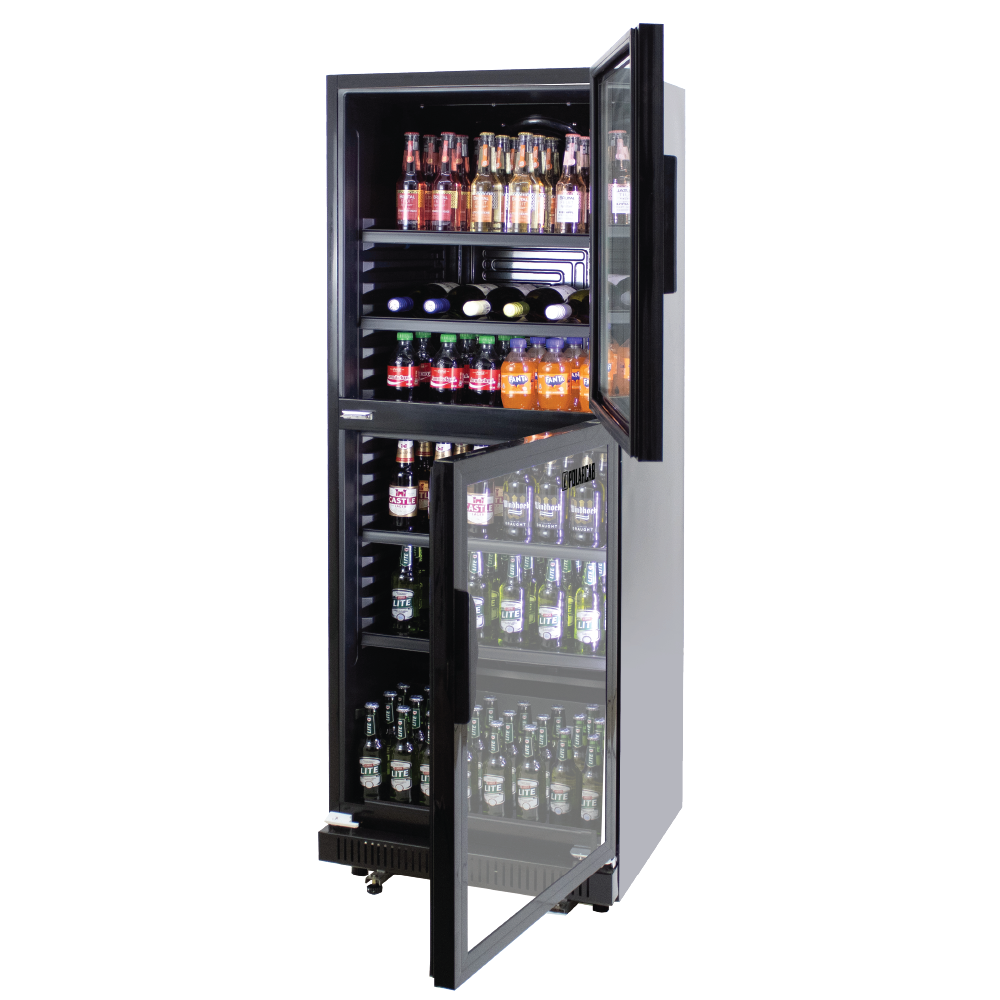 PolarCab Beverage Bottle Cooler – Split Door – Black 360Lt - Catering
