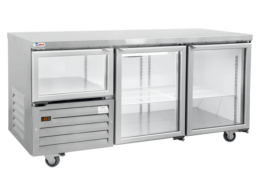 Glass swing door underbar fridge  1.8m–2,5 Door - plain top(Just Refrigeration) - Catering