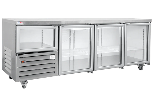 Glass swing door underbar fridge 2.4m-3.5 Door- plain top (Just Refrigeration) - Catering