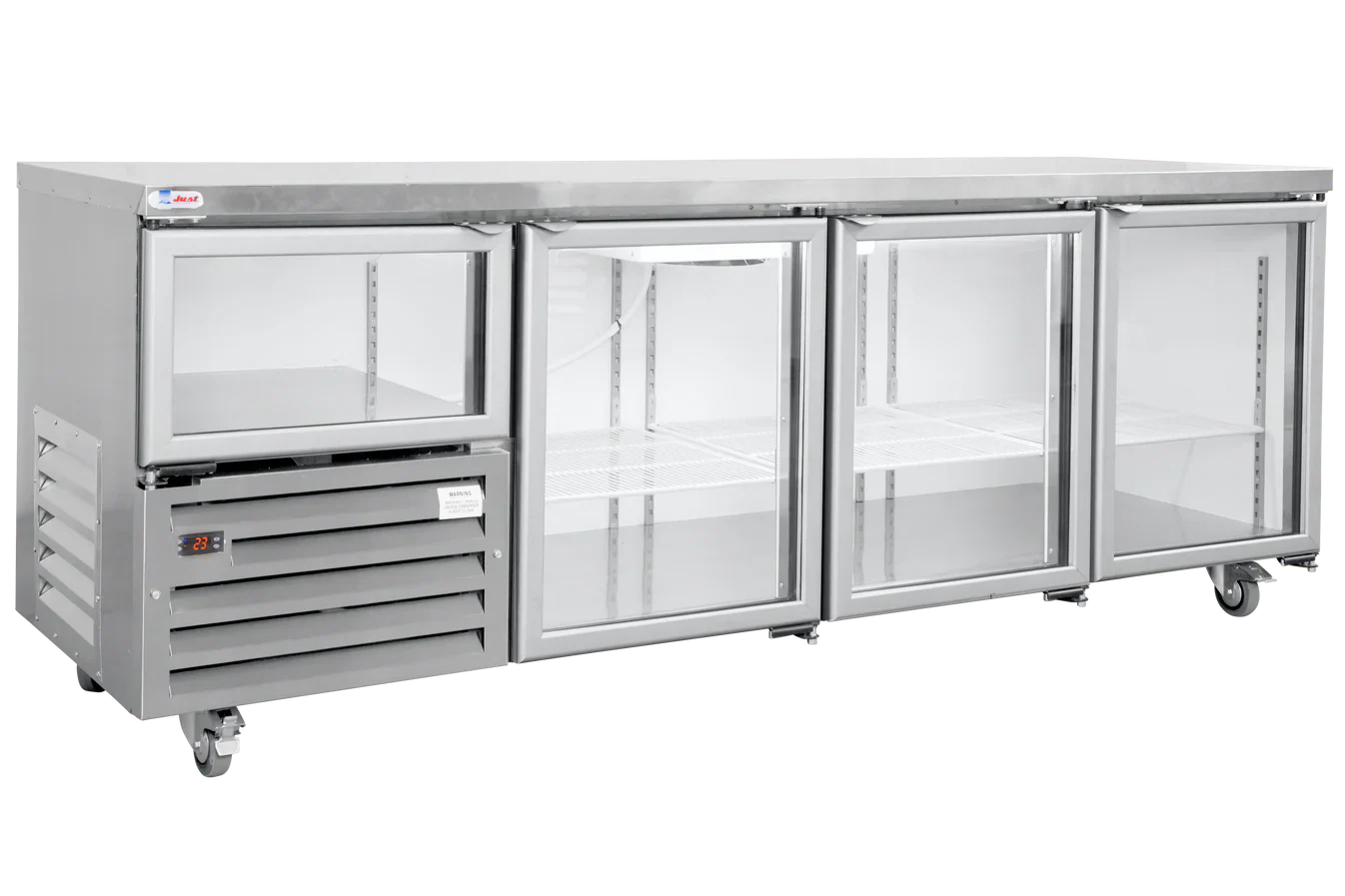Glass swing door underbar fridge 2.4m-3.5 Door- plain top (Just Refrigeration) - Catering