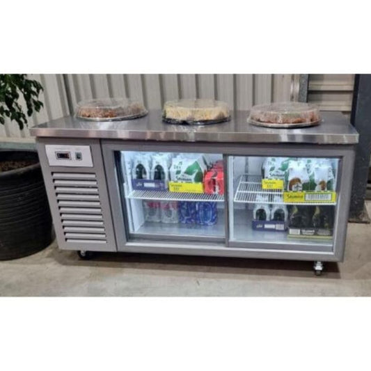 Glass sliding door underbar fridge  1.8m–2 Door - plain top (Just Refrigeration) - Catering