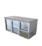 FRIDGE STAR UNDER BAR FRIDGE S/S EXTERIOR 2 AND HALF SWING GLASS DOORS  INCL
CASTORS AND EMS - FLAT TOP - Catering