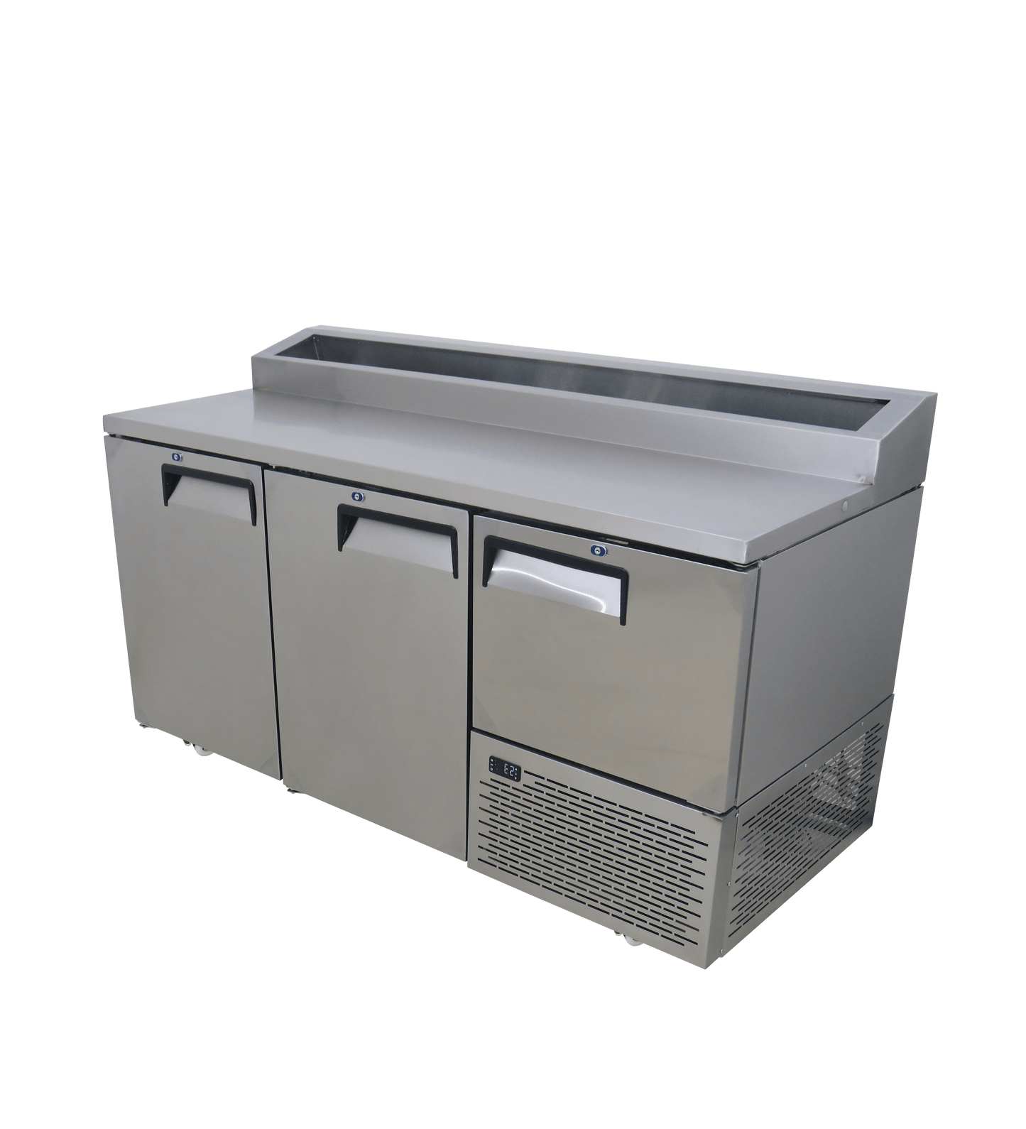 FRIDGE STAR UNDER BAR FRIDGE S/S EXTERIOR 2 AND HALF SWING SOLID DOORS INCL
CASTORS AND EMS - PIZZA TOP - Catering