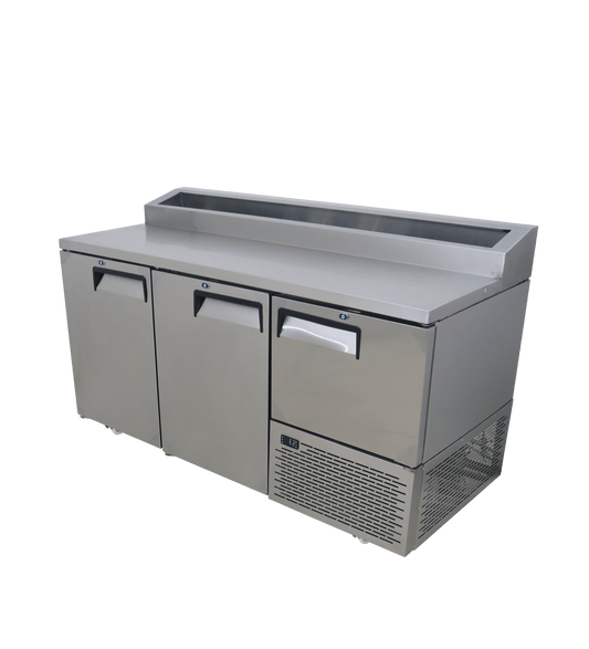 FRIDGE STAR UNDER BAR FRIDGE S/S EXTERIOR 2 AND HALF SWING SOLID DOORS INCL
CASTORS AND EMS - PIZZA TOP - Catering
