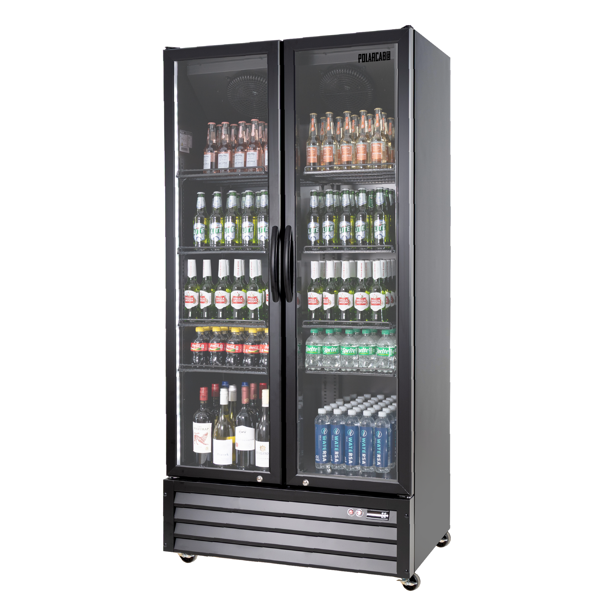 PolarCab Black Double Glass Door Upright Fridge - Catering