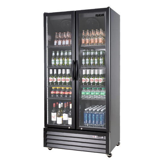 PolarCab Black Double Glass Door Upright Fridge - Catering