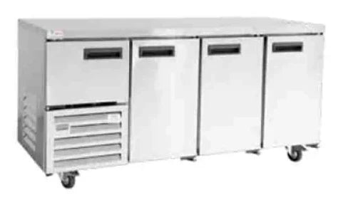 Stainless steel door underbar fridge 2.4m-3.5 Door- plain top (Just Refrigeration) - Catering