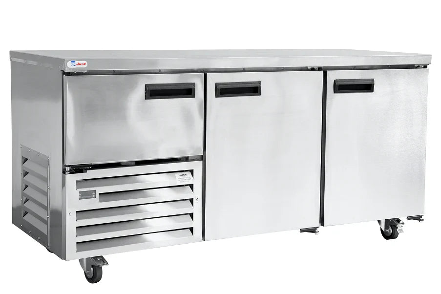 Stainless steel door underbar fridge 1.8m-2.5 Door- plain top (Just Refrigeration) - Catering