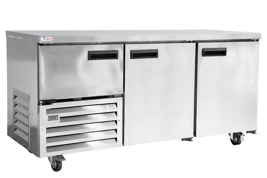 Stainless steel door underbar fridge 1.8m-2.5 Door- plain top (Just Refrigeration) - Catering