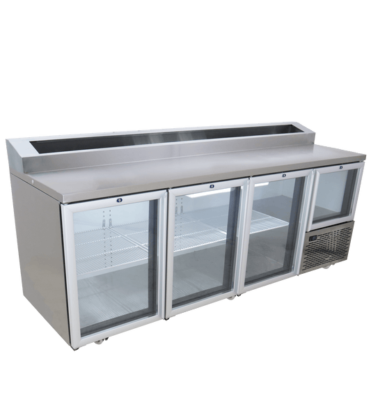 FRIDGE STAR UNDER BAR FRIDGE S/S EXTERIOR 3 AND HALF SWING GLASS DOORS INCL
CASTORS AND EMS - PIZZA TOP - Catering