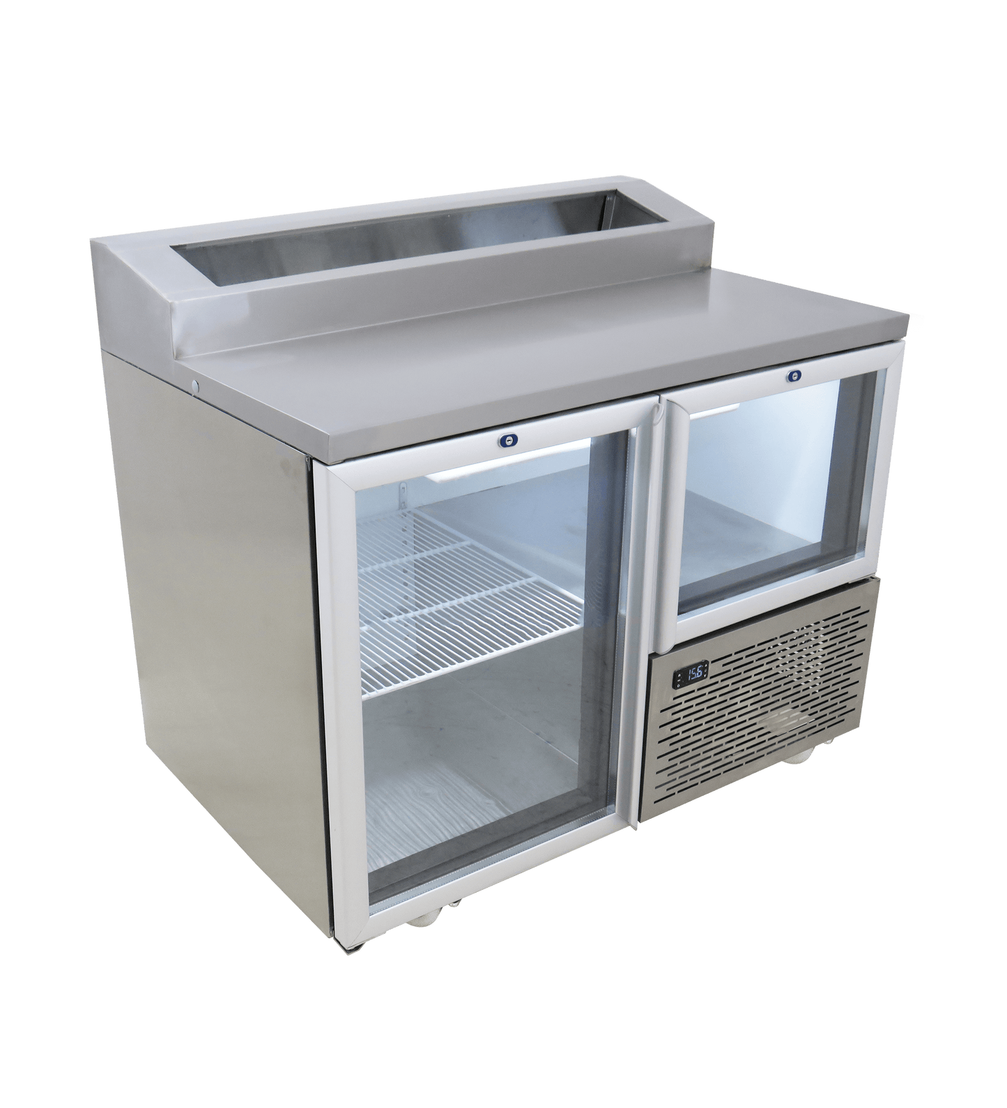 FRIDGE STAR UNDER BAR FRIDGE S/S EXTERIOR 1 AND HALF SWING GLASS DOORS INCL
CASTORS AND EMS - PIZZA TOP - Catering