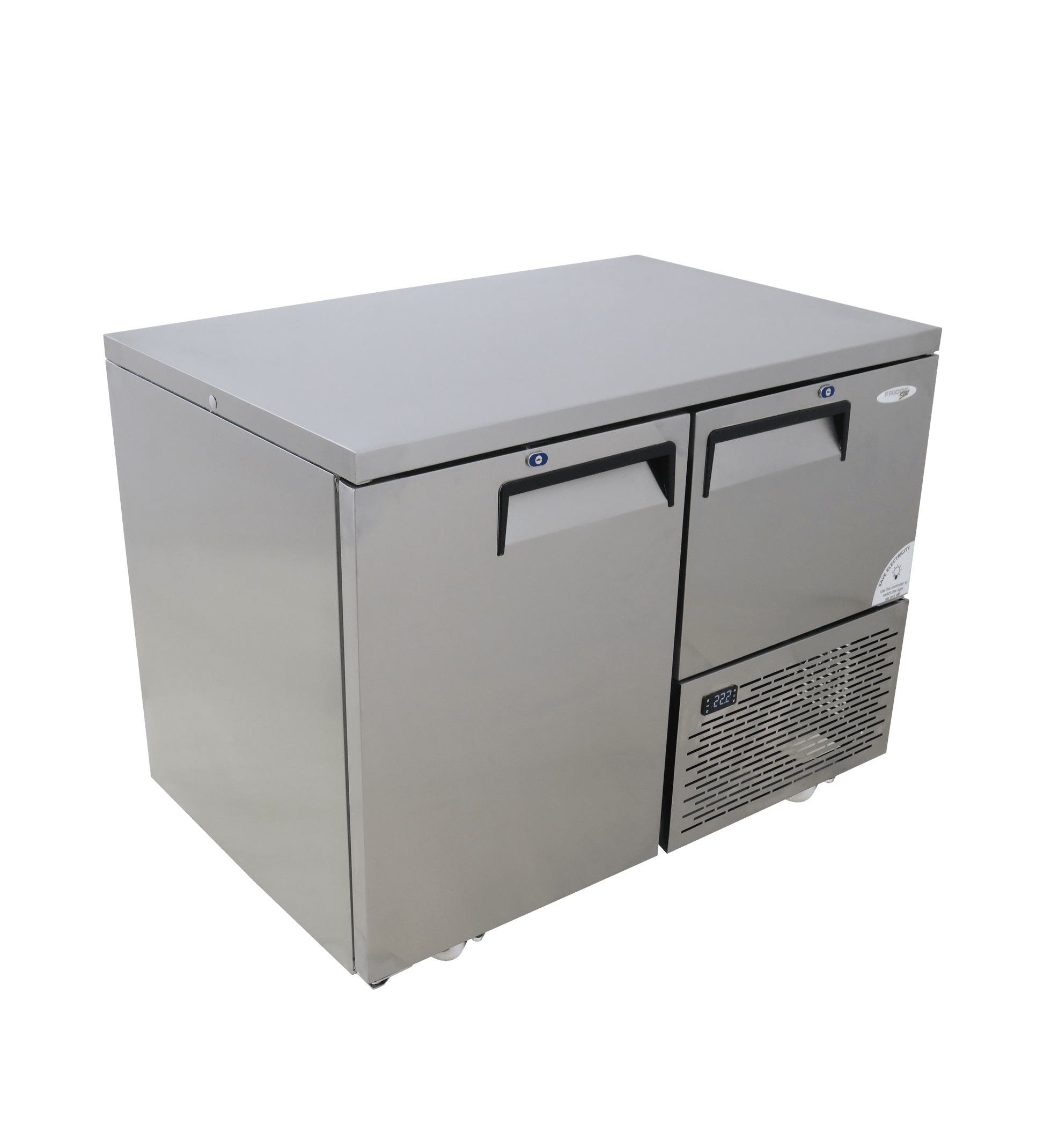 FRIDGE STAR UNDER BAR FRIDGE S/S EXTERIOR 1 AND HALF SWING SOLID DOORS INCL
CASTORS AND EMS - FLAT TOP - Catering