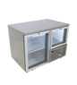 FRIDGE STAR UNDER BAR FRIDGE S/S EXTERIOR 1 AND HALF SWING GLASS DOORS INCL
CASTORS AND EMS - FLAT TOP - Catering