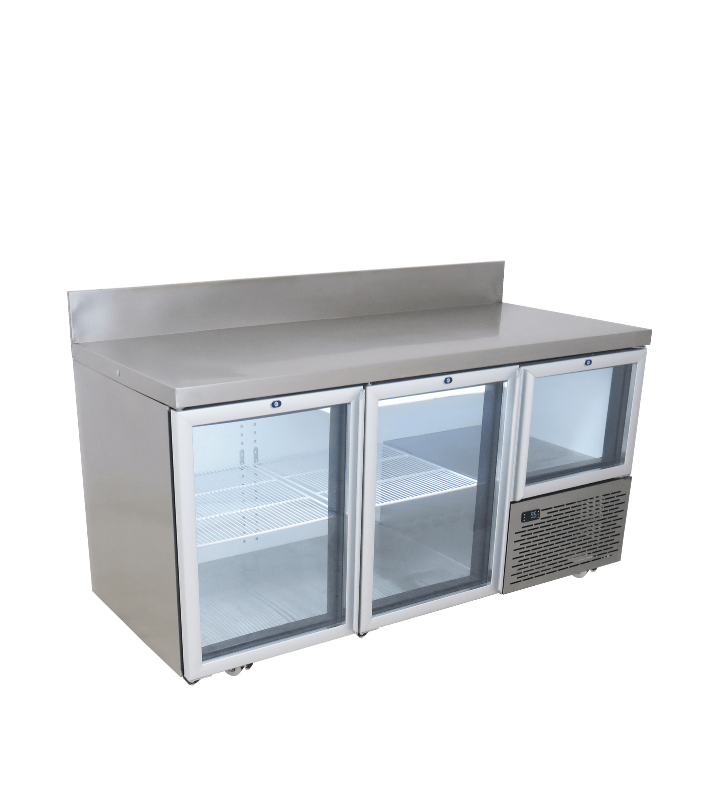FRIDGE STAR UNDER BAR FRIDGE S/S EXTERIOR 2 AND HALF SWING GLASS DOORS INCL
CASTORS AND EMS - SPLASH BACK - Catering