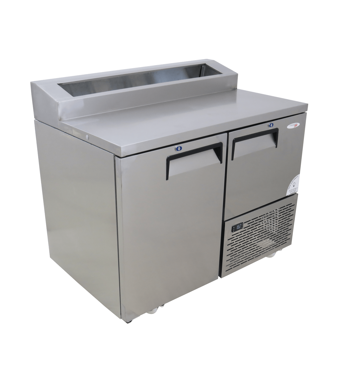 FRIDGE STAR UNDER BAR FRIDGE S/S EXTERIOR 1 AND HALF SWING SOLID DOORS INCL
CASTORS AND EMS - PIZZA TOP - Catering
