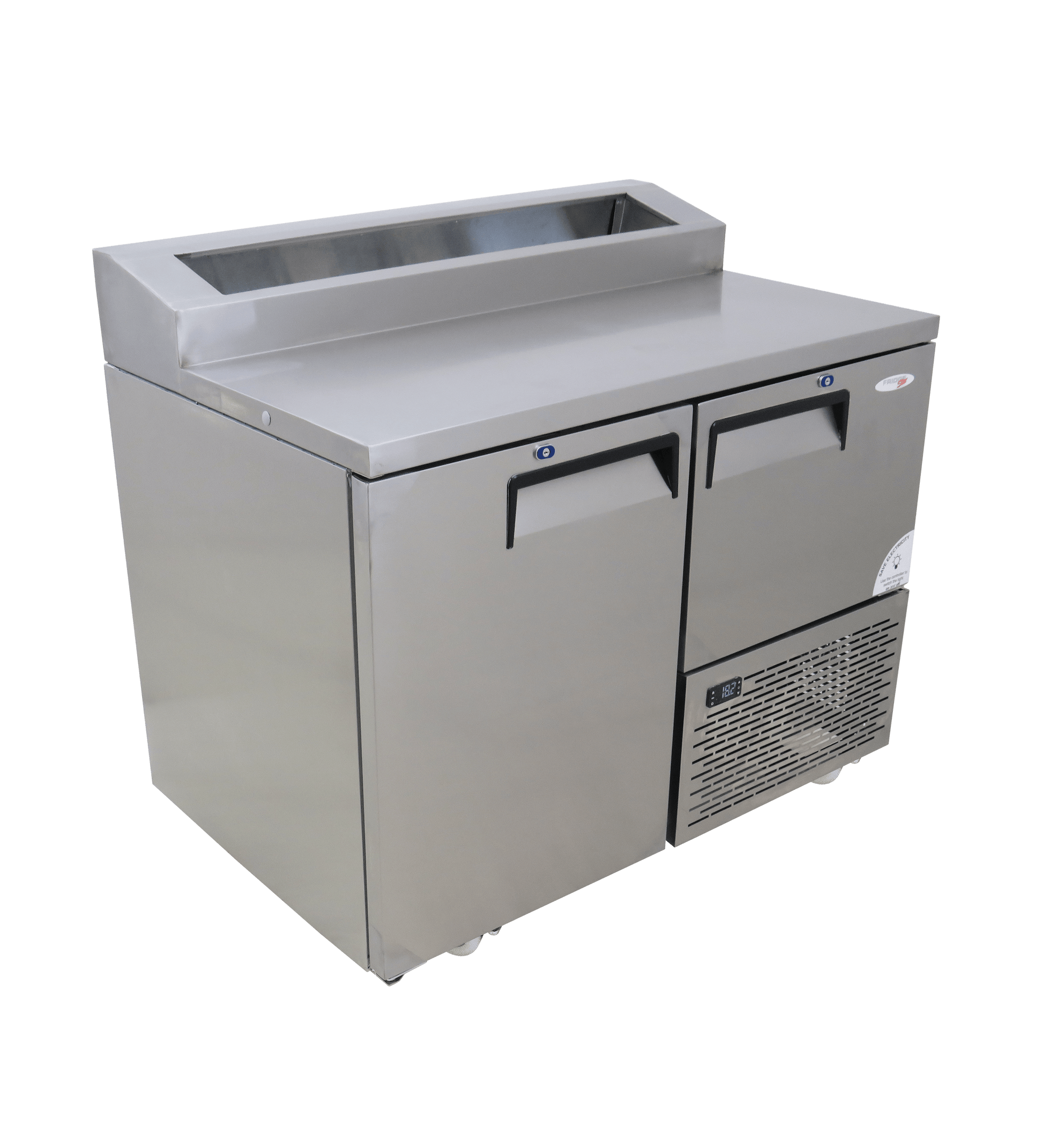 FRIDGE STAR UNDER BAR FRIDGE S/S EXTERIOR 1 AND HALF SWING SOLID DOORS INCL
CASTORS AND EMS - PIZZA TOP - Catering
