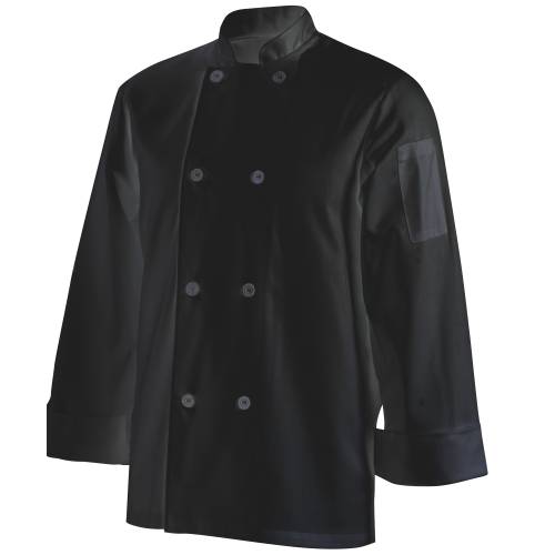 CHEFS UNIFORM JACKET BASIC LONG - BLACK - LARGE (Chef Equip)