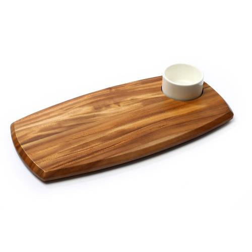 WOODEN SERVING BOARD WITH DIP BOWL (70ML BOWL) 180 X 362 X 20MM (Infiniti)