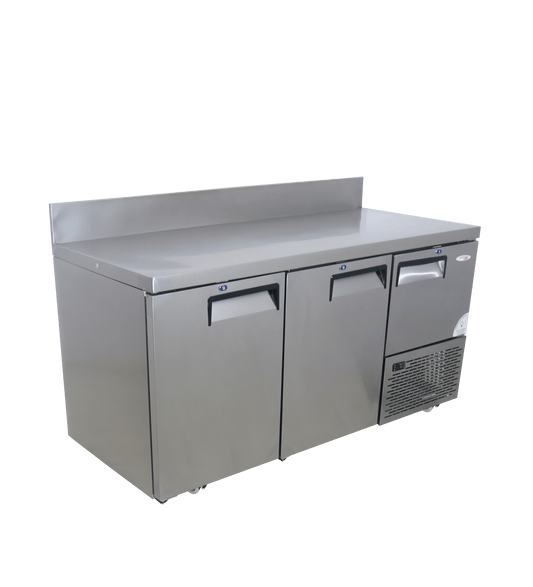 FRIDGE STAR UNDER BAR FRIDGE S/S EXTERIOR 2 AND HALF SWING SOLID DOORS INCL
CASTORS AND EMS - SPLASH BACK - Catering
