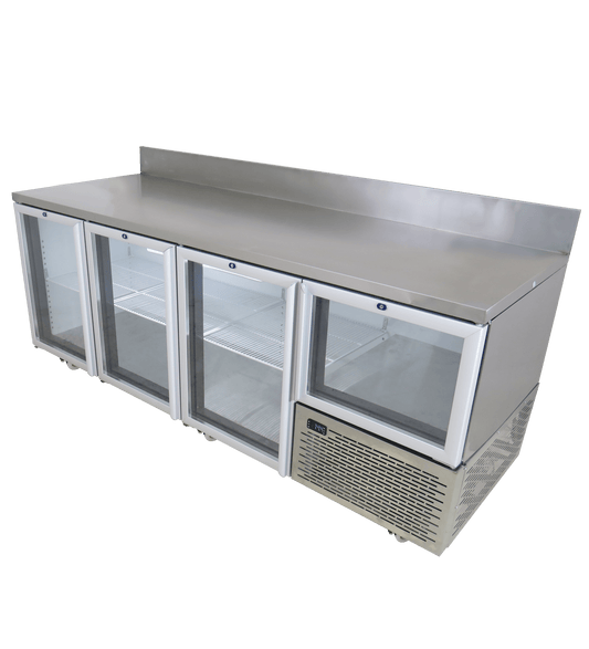 FRIDGE STAR UNDER BAR FRIDGE S/S EXTERIOR 3 AND HALF SWING GLASS DOORS INCL
CASTORS AND EMS - SPLASH BACK - Catering
