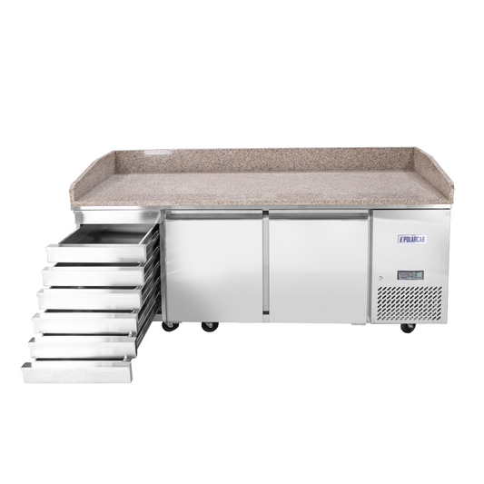 PIZZA FRIDGE WITH GRANITE TOP WITH 2 DOORS & 7 DRAWERS  (POLARCAB) - Catering
